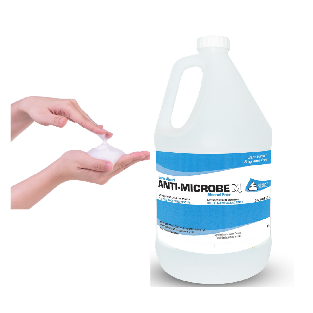 Anti-Microbe M | Sans alcool | Désinfectant moussant pour les mains | Avec pompe à mousse unique | Hypoallergénique | Sans parfum | Plus sûr pour les enfants