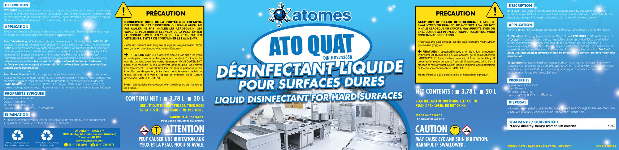 ATO QUAT - Désinfectant et assainissant - Hautement concentré, sans rinçage