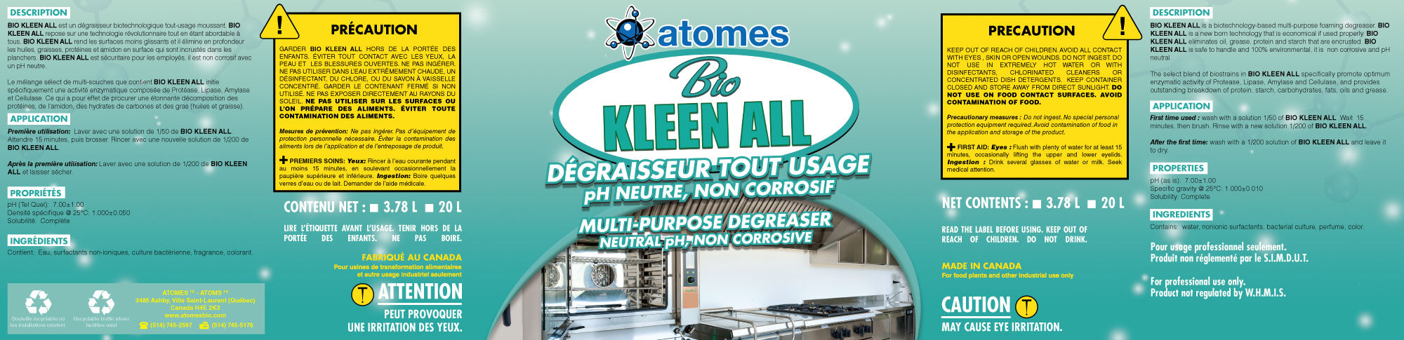 BIO KLEEN ALL - Nettoyant et dégraissant bactérien moussant très puissant, hautement concentré, respectueux de l'environnement