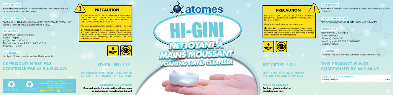 HI-GINI - Savon moussant antibactérien pour les mains, sans alcool, pour peaux sensibles