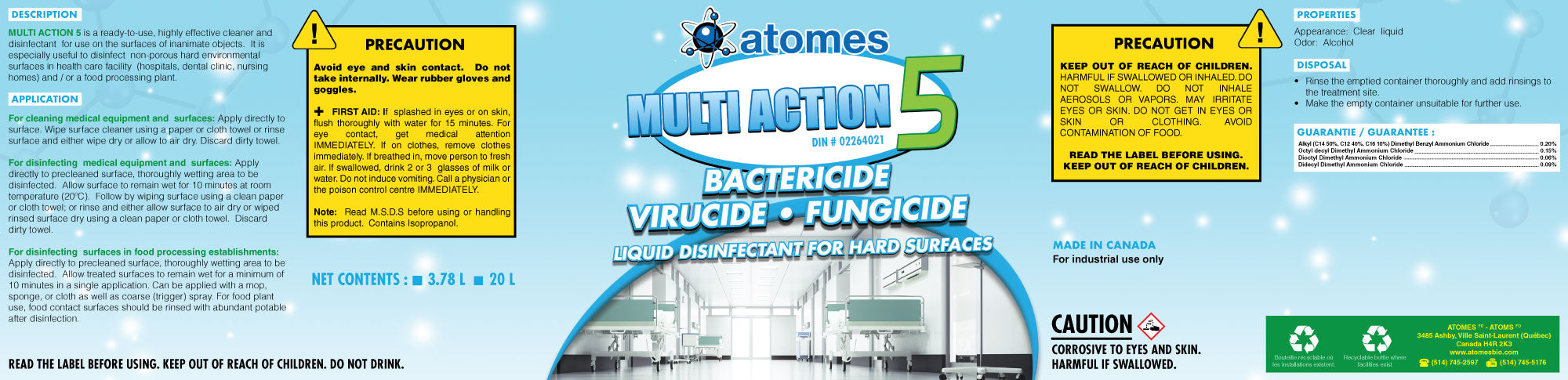 MULTI ACTION 5 - Désinfectant - Bactéricide, Virucide, Fongicide et Anti-Mois, Prêt à l'emploi