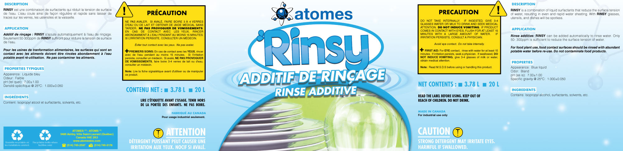 RINSY - Additif de rinçage pour lave-vaisselle de qualité commerciale