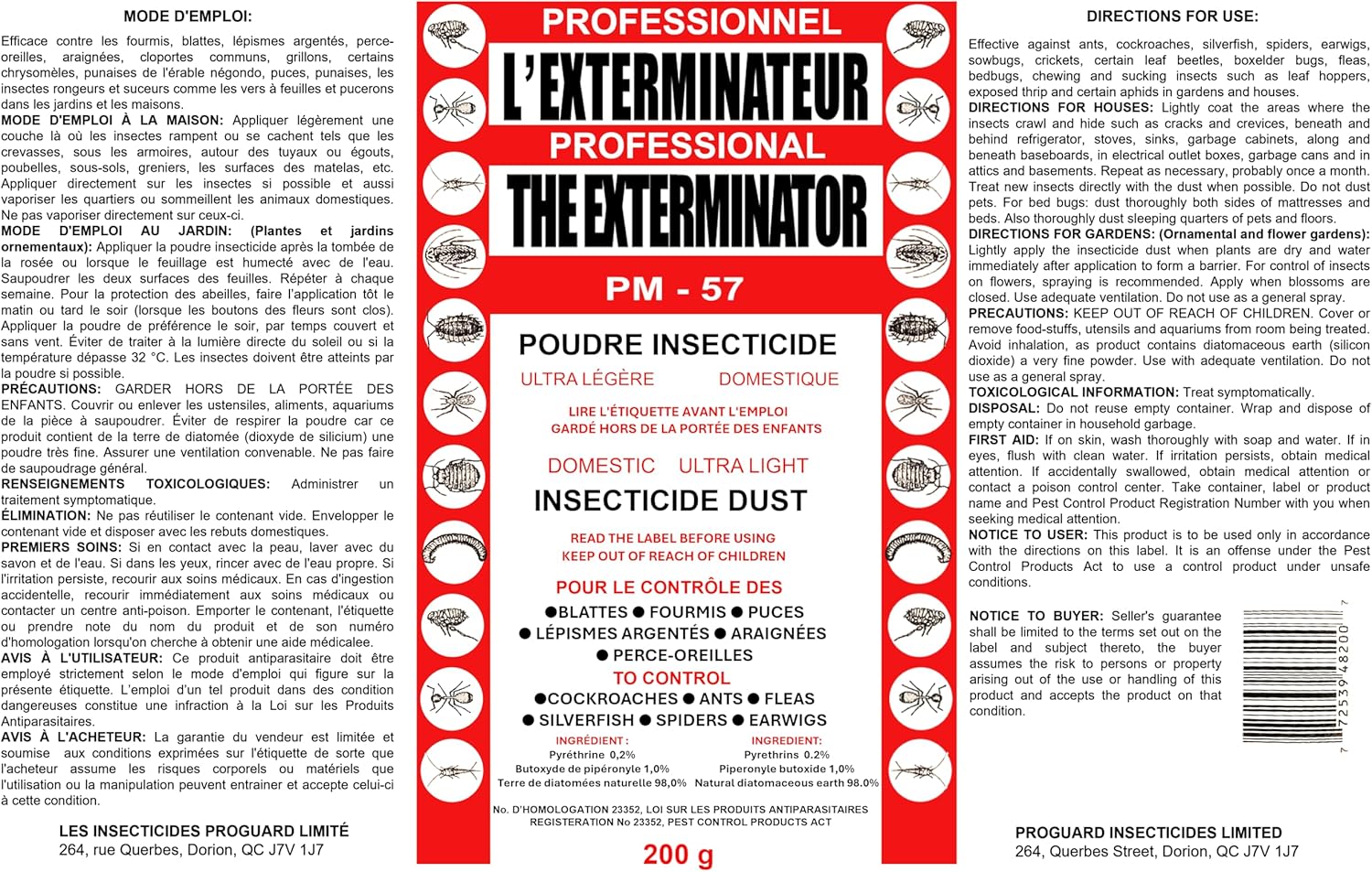 L'EXTERMINATEUR PM-57 - Insecticide Professionnel Prêt à l'emploi, Intérieur & Extérieur, Poudre 200g