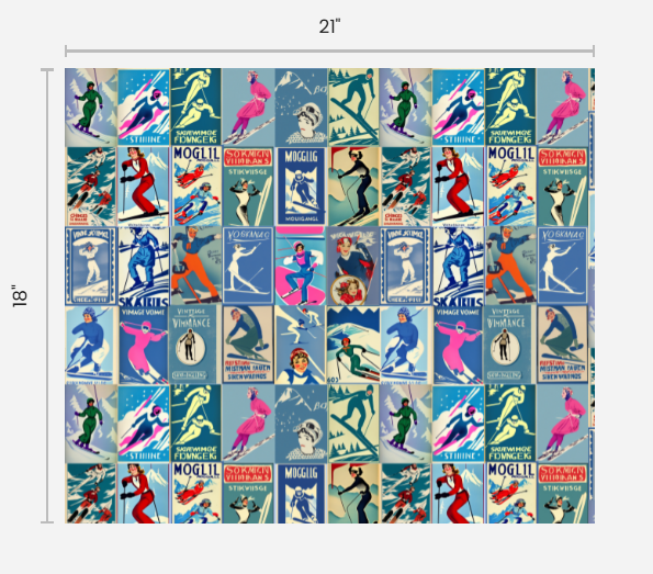 Tissu style vintage femmes skieuses en bleu Collage Art