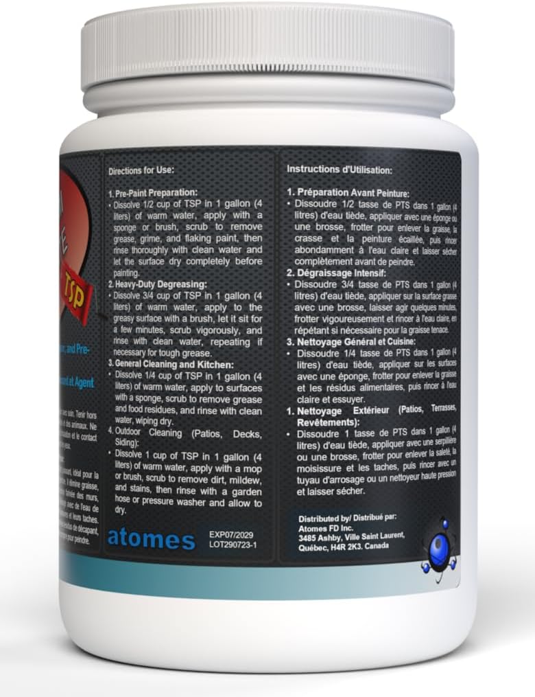 Phosphate trisodique (TSP) | Poudre concentrée | Pureté à 99,9 % | Nettoyant, dégraissant et agent de préparation avant peinture multi-surfaces | 1 kg