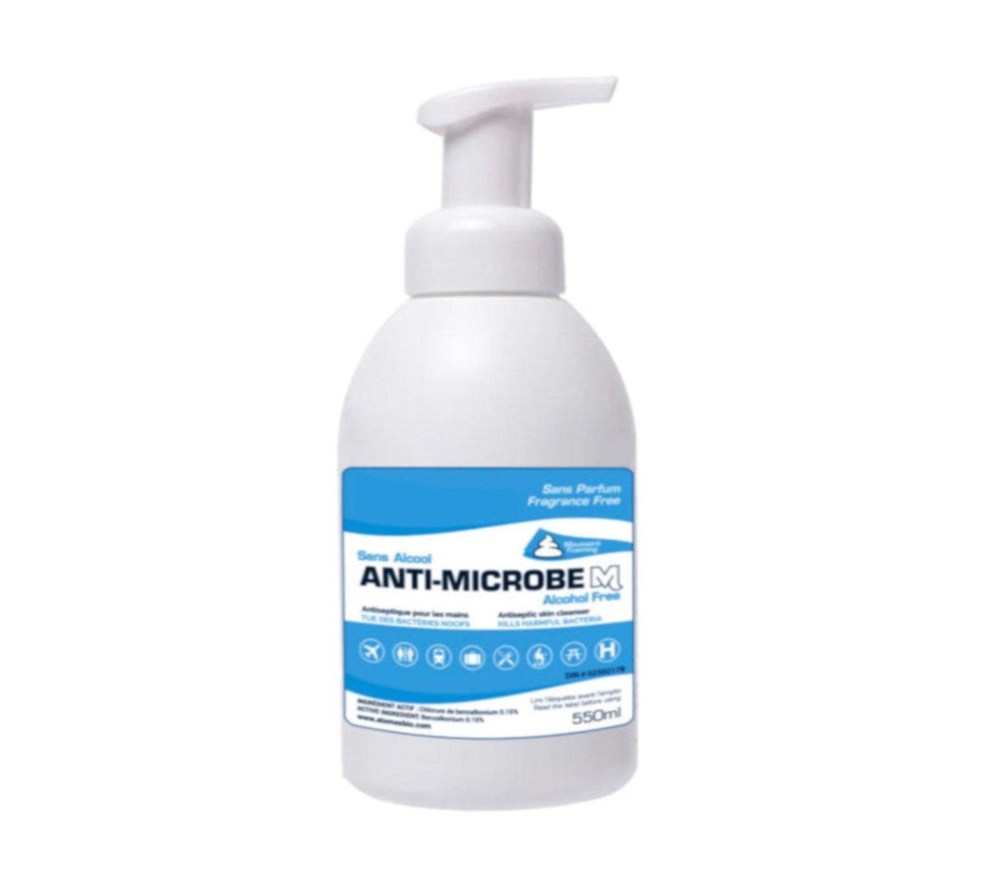 Anti-Microbe M | Sans alcool | Désinfectant moussant pour les mains | Avec pompe à mousse unique | Hypoallergénique | Sans parfum | Plus sûr pour les enfants